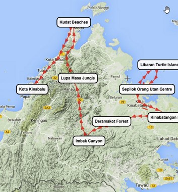 Borneo Wildlife Tour map